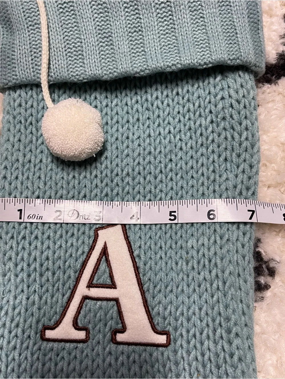 Personalized Knit Stocking in Light Teal with Letter A
